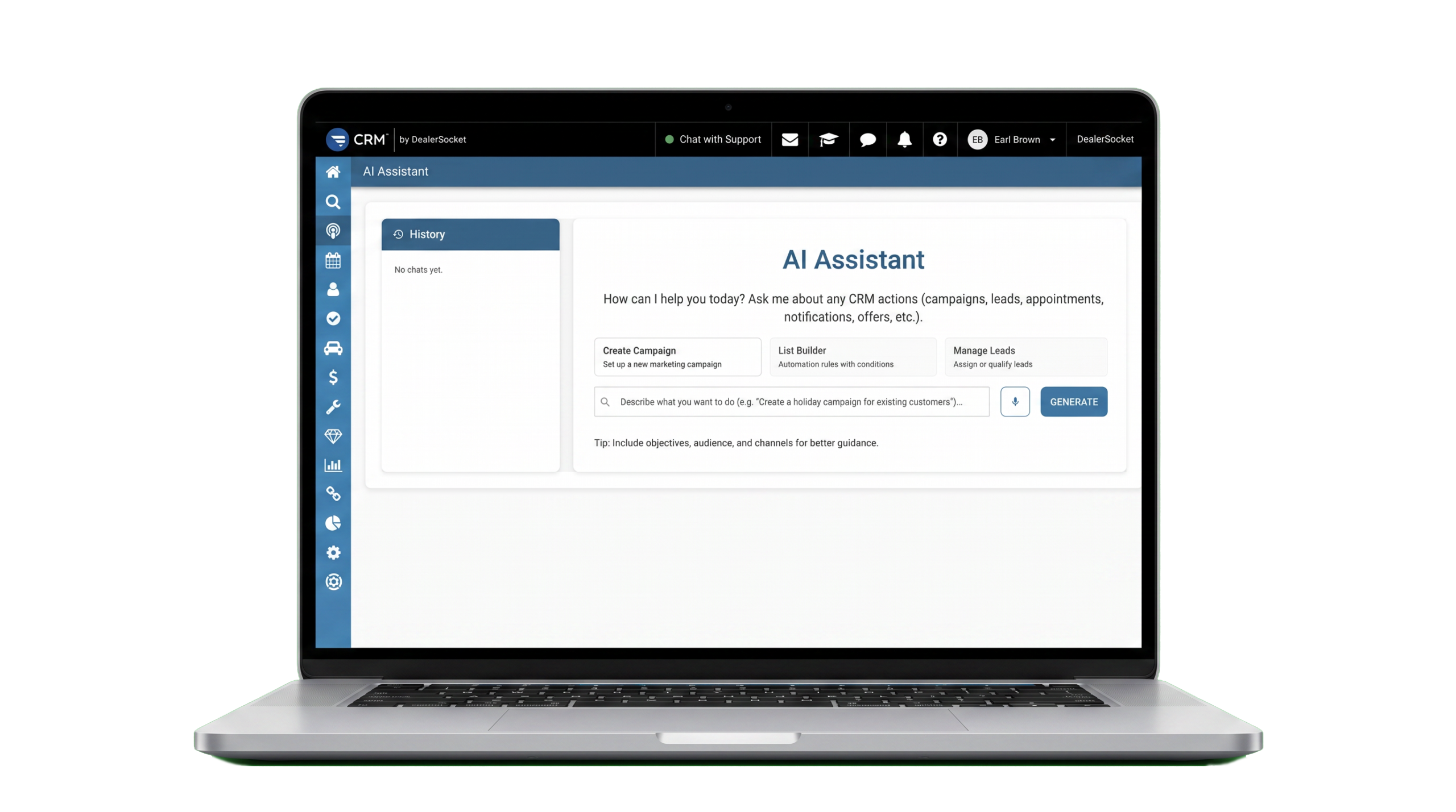 CRM by Solera AI Assistant drafting a lead response inside the dashboard